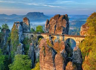 Saxon, montañas de arenisca del Elba bastei, montañas de arenisca del elba